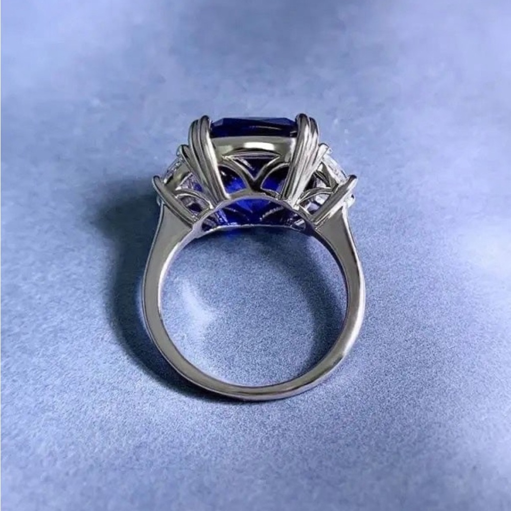 925 Solid Sterling Silver Blue Created Sapphire E… - image 6